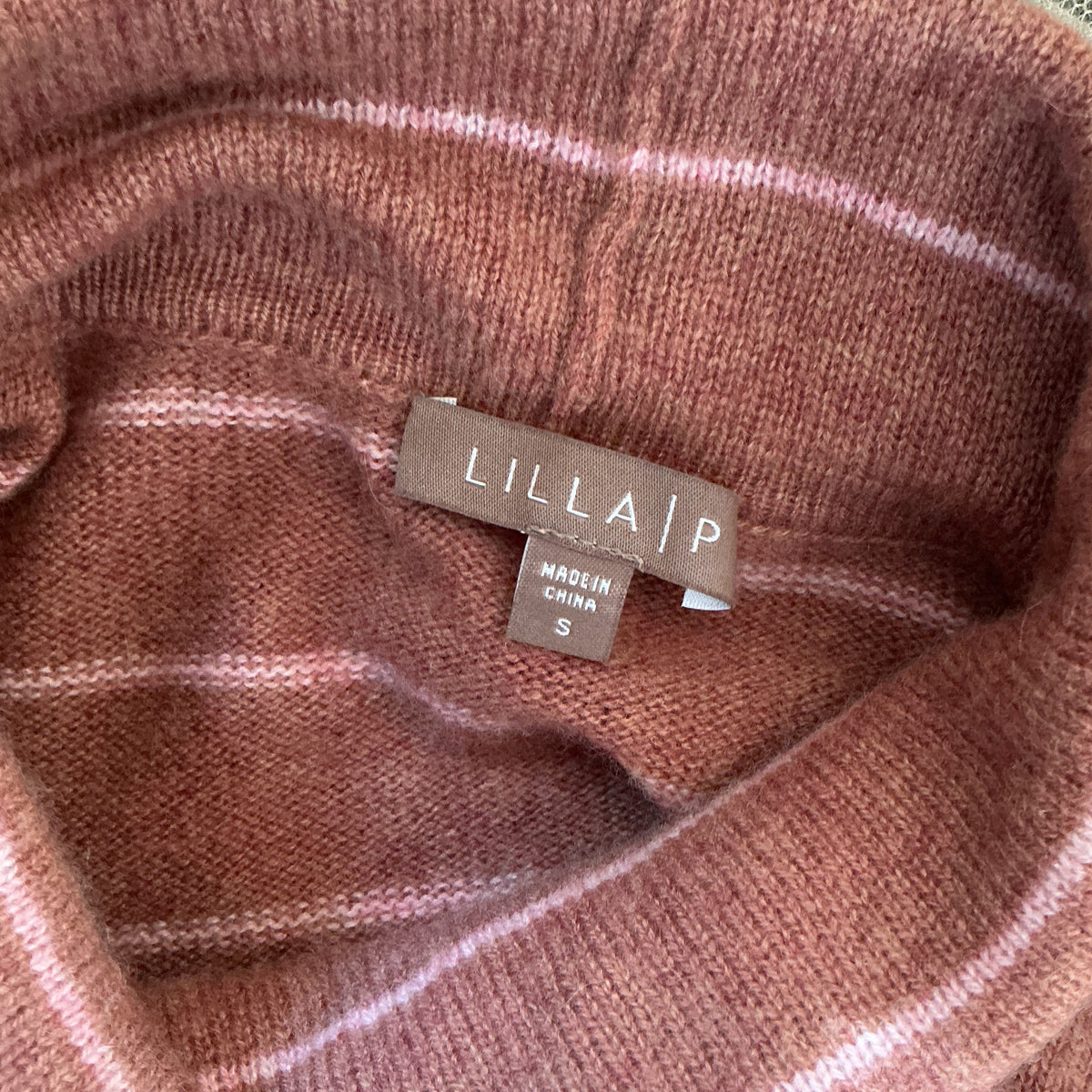 Lilla P mocha and pink stripe cashmere sweater, size S