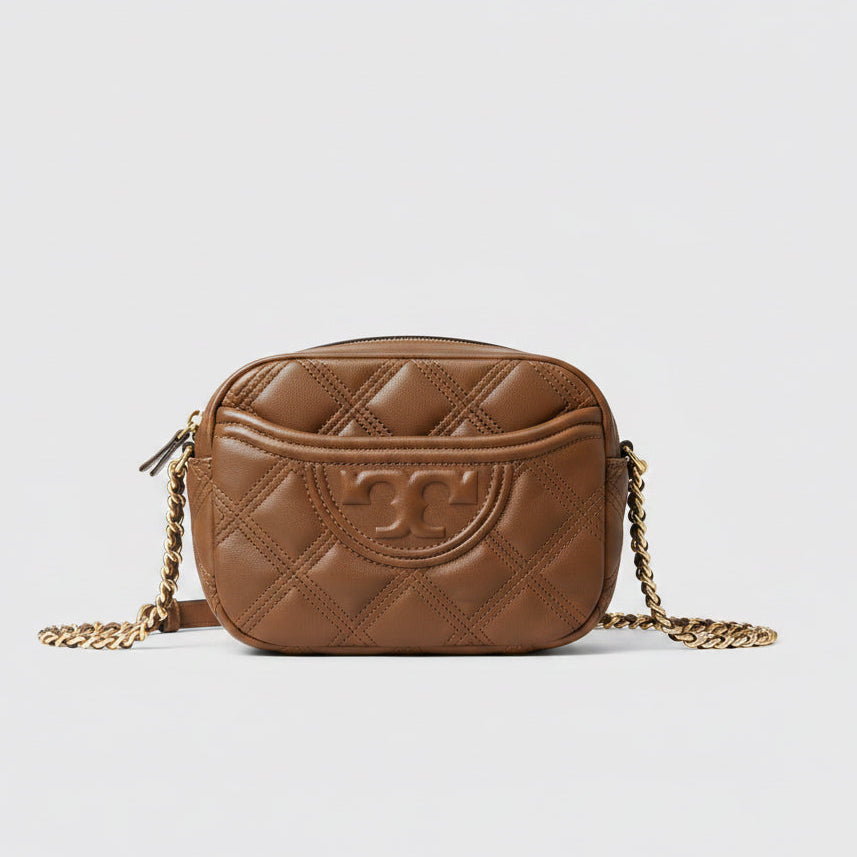Tory Burch brown Fleming Quilted Camera bag