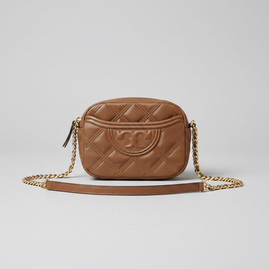 Tory Burch brown Fleming Quilted Camera bag