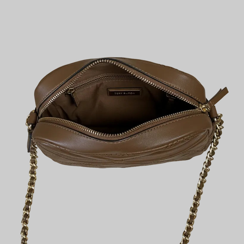 Tory Burch brown Fleming Quilted Camera bag