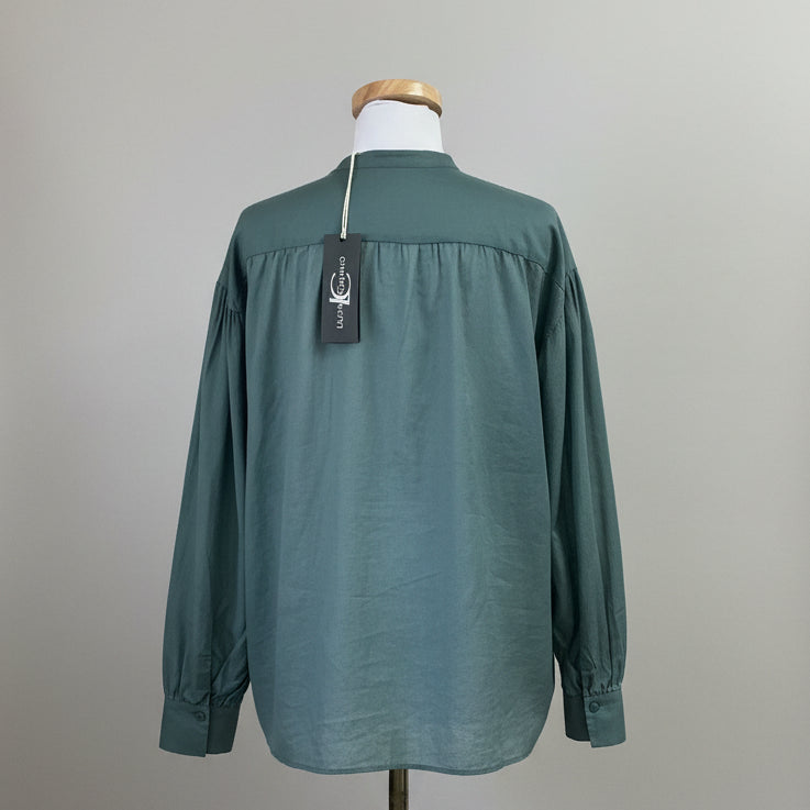 Luisa Cerani teal cotton blouse with ruffle, size 4, NEW WITH TAGS!