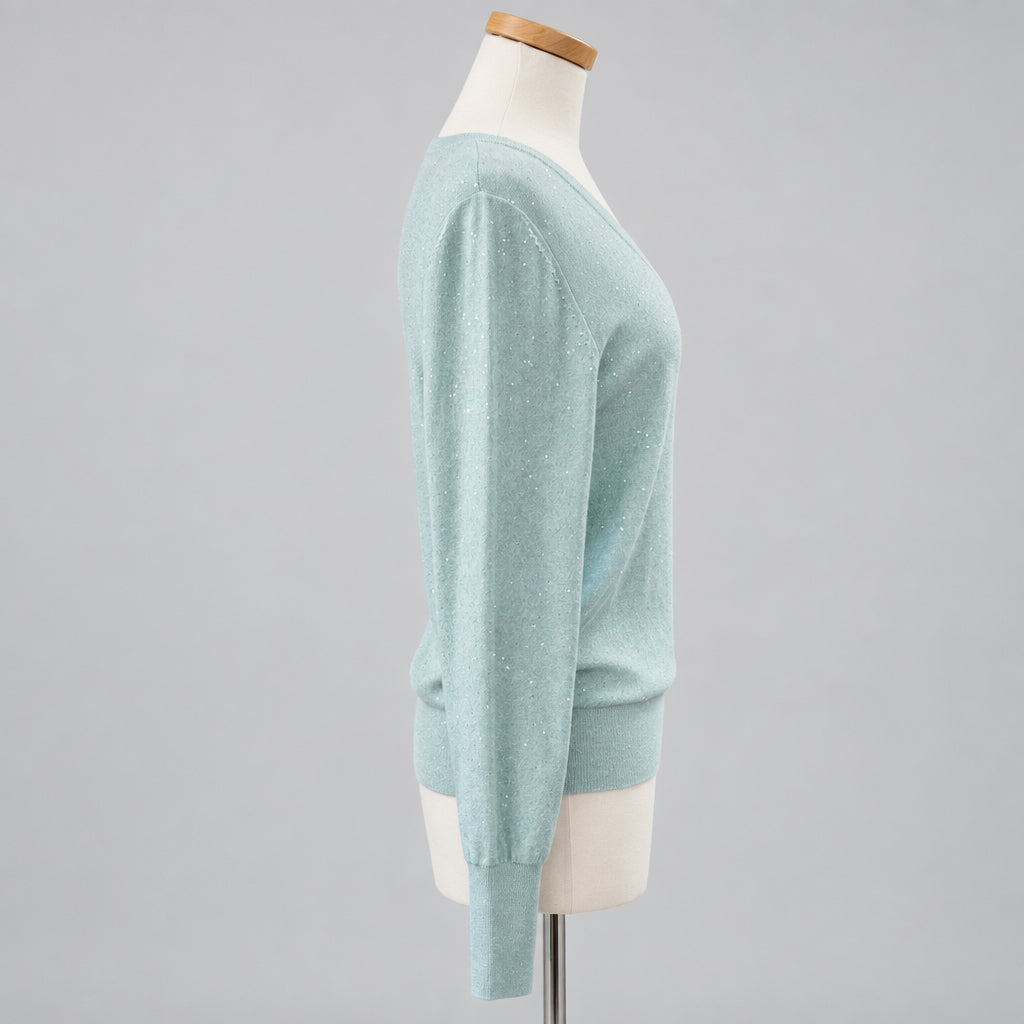 Kinross Cashmere aqua sweater with sequins, size M, NEW WITH TAGS!