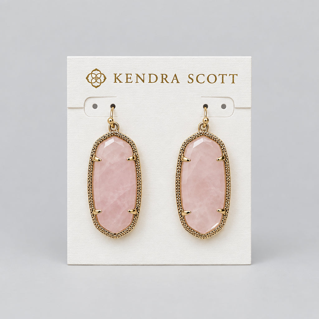 Kendra Scott rose quartz and gold tone Elle earrings, NEW WITH TAGS!