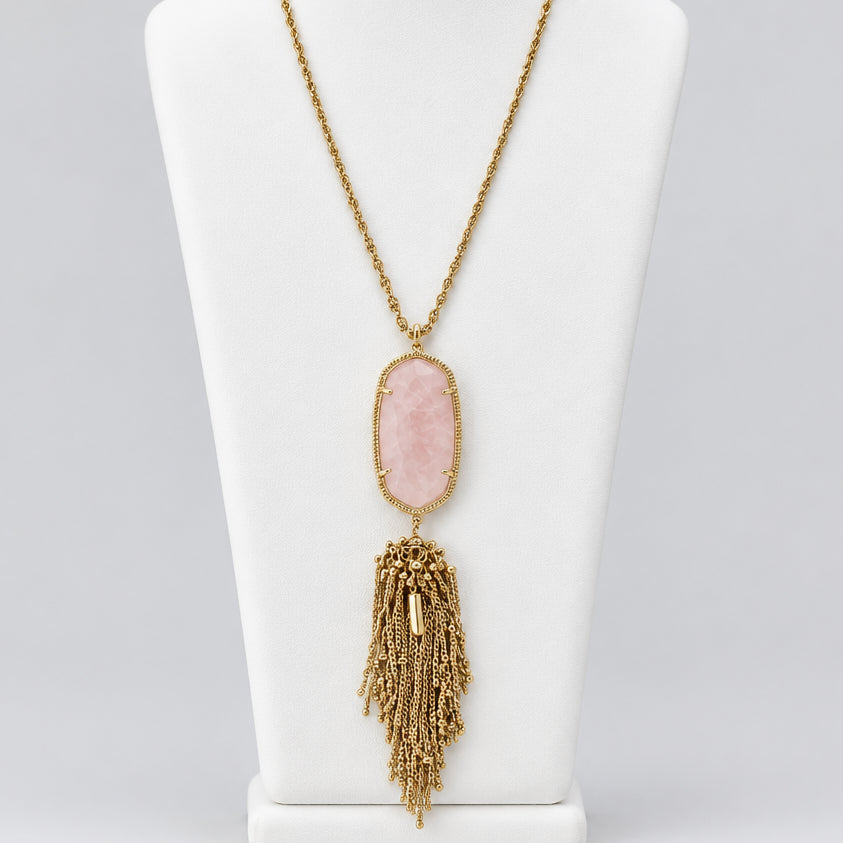 Kendra Scott rose quartz and gold tone Rayne necklace
