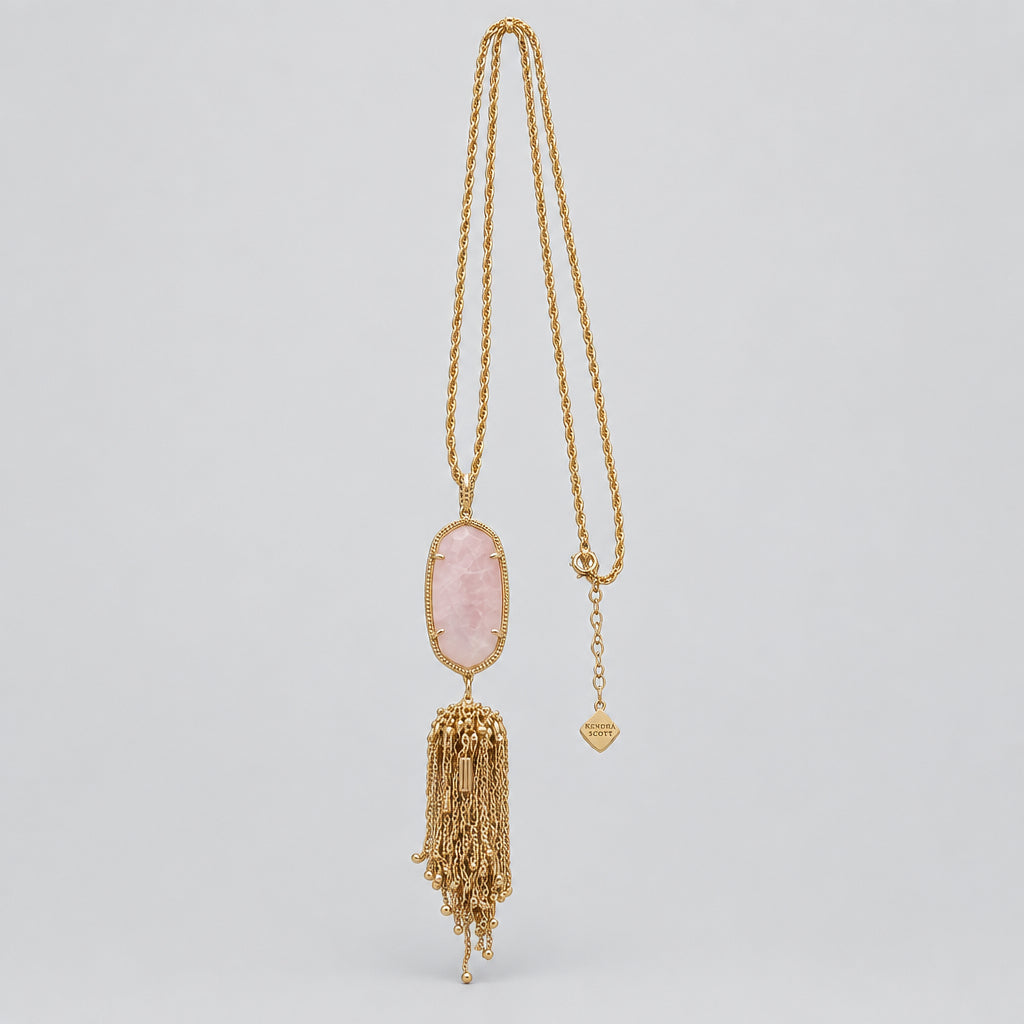 Kendra Scott rose quartz and gold tone Rayne necklace