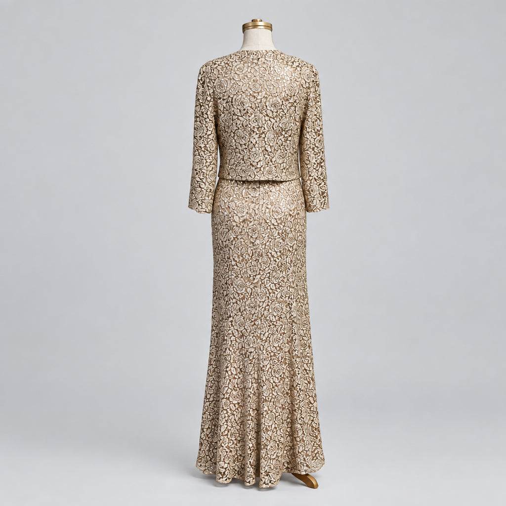 Alex Evenings ivory and rose gold dress with jacket, size 8