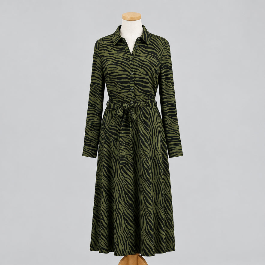 Boden olive and black zebra print dress, size 12
