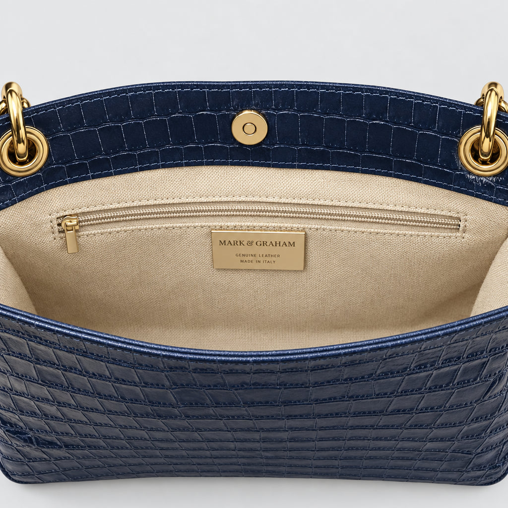 Mark & Graham blue "croc" embossed handbag