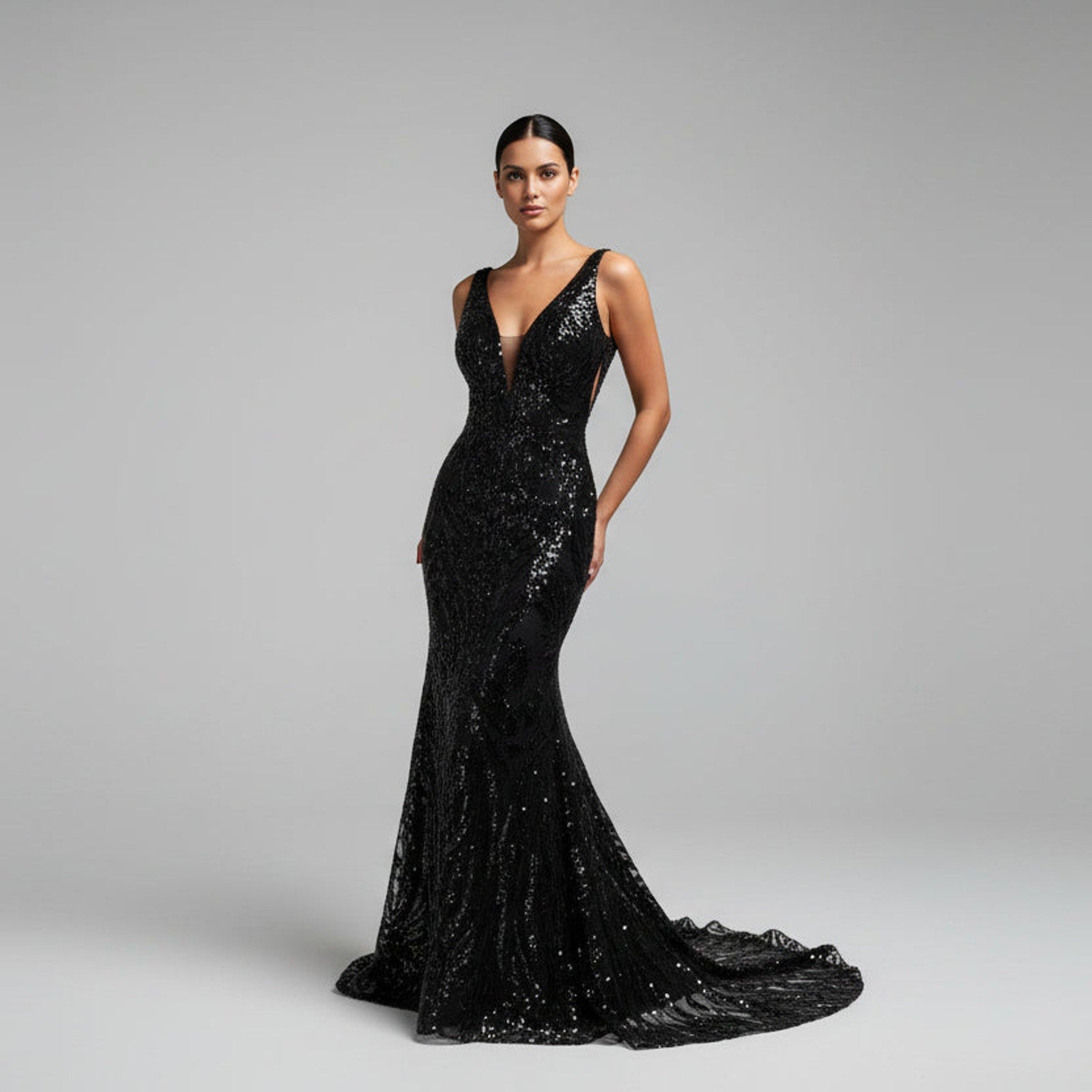 Clarisse black sequin dress, Size 8