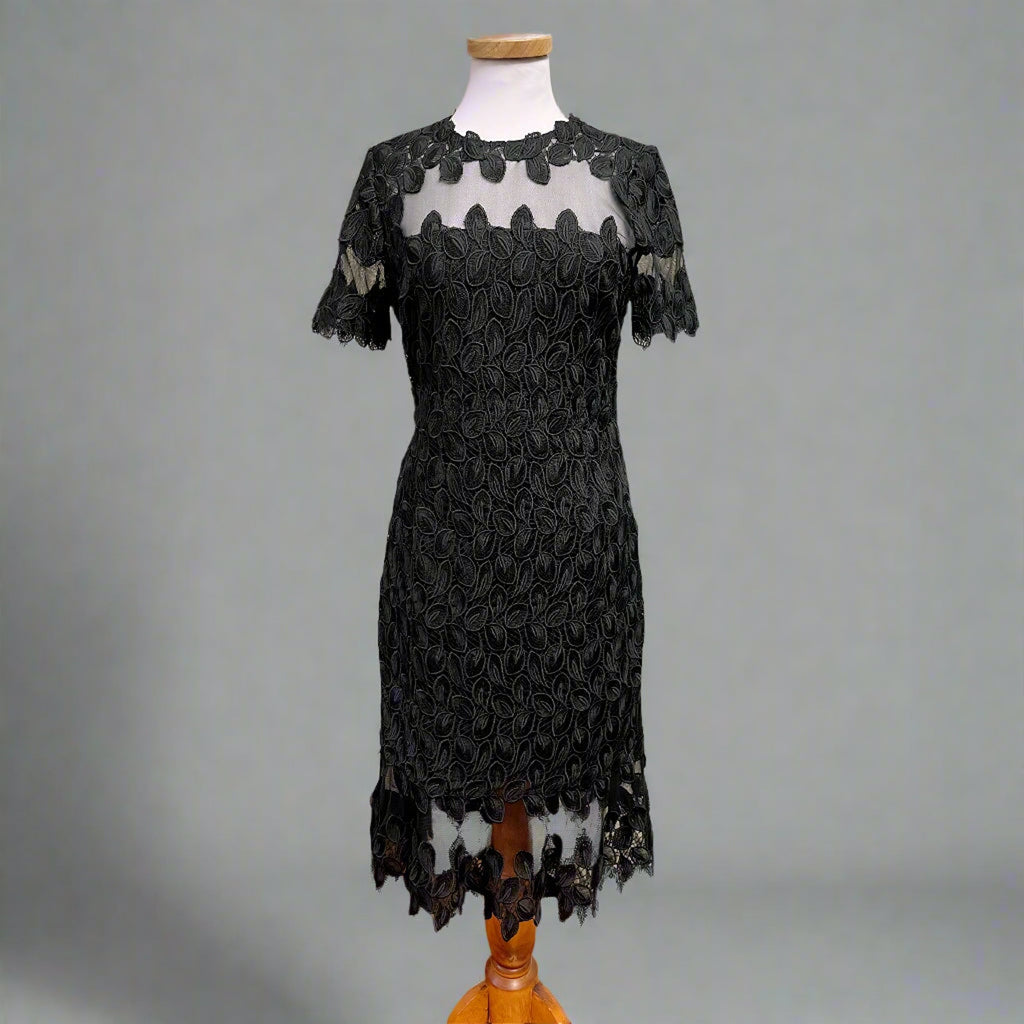 elie tahari ophelia short sleeve lace sheath dress NWT $468 Elie Tahari Ophelia Black Blue Floral Crochet Lace Sheath Dress  Size 0
