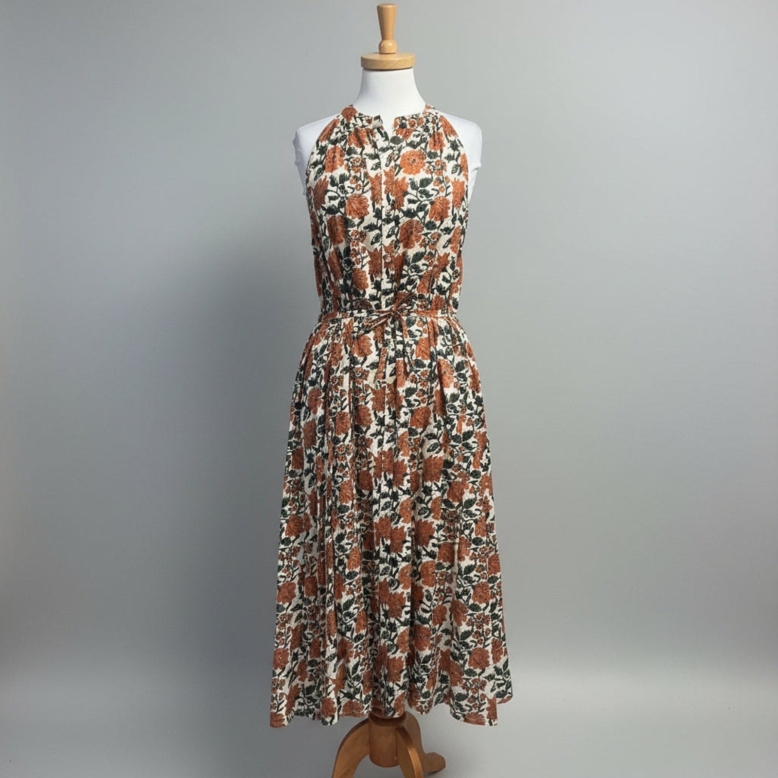 Hannah rust and green block print Marla dress, size XS