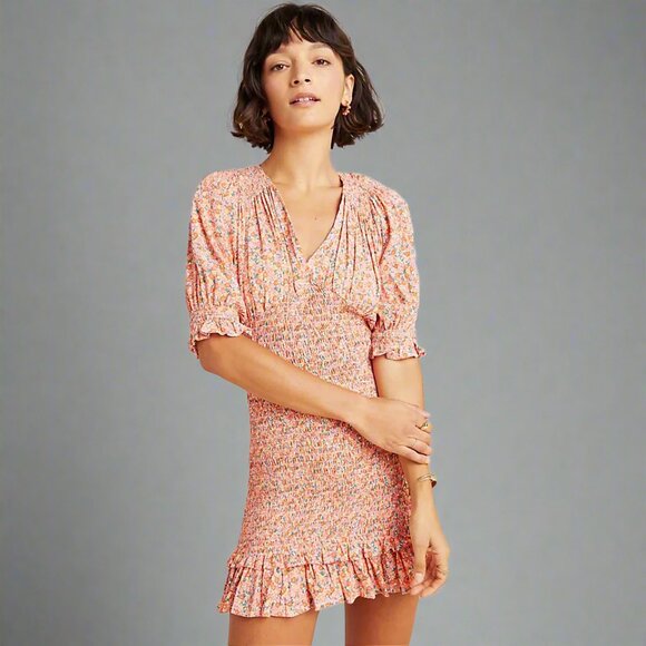 Faithfull the Brand coral floral dress, size 4