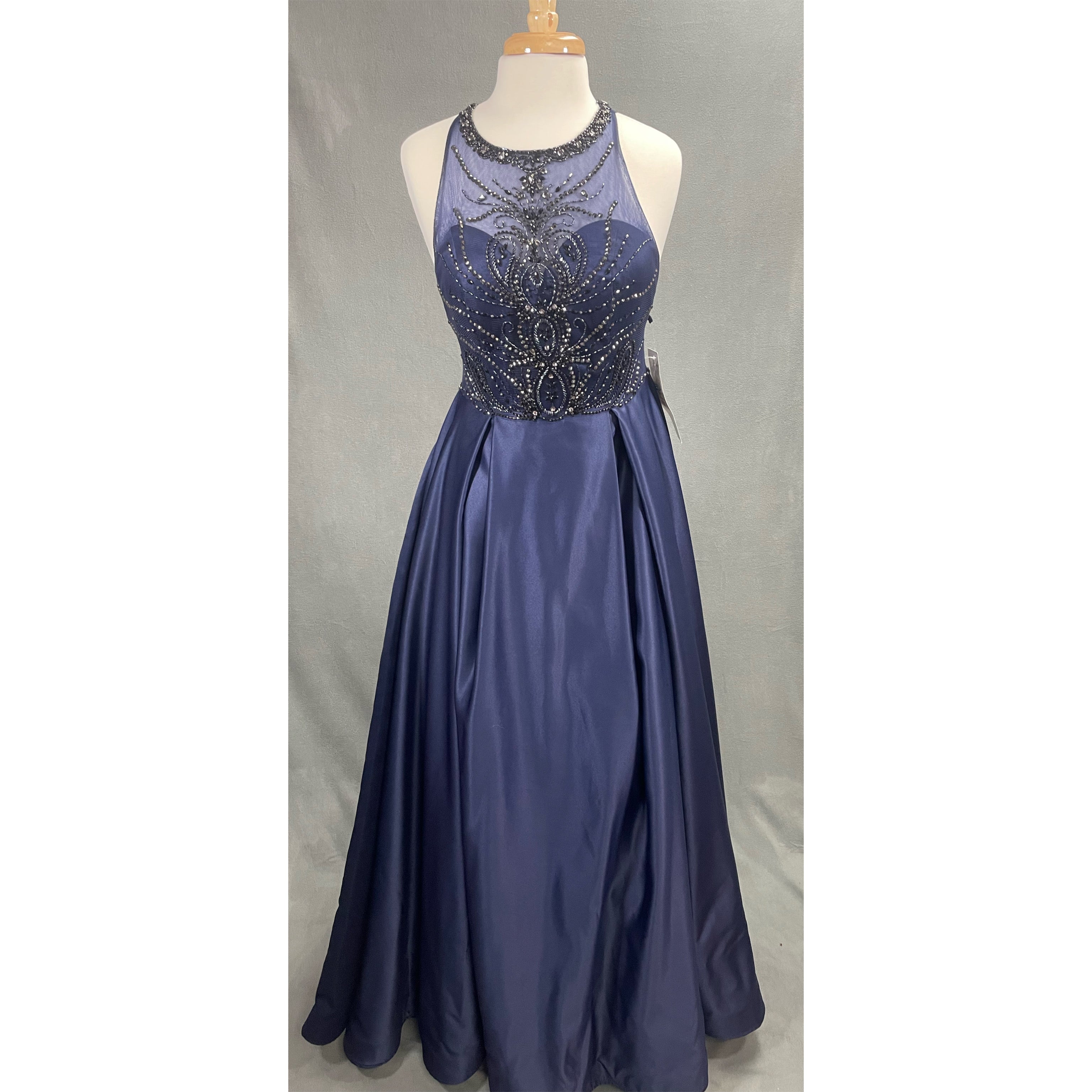 Dave & Johnny navy ballgown with beading, size 7/8, NEW WITH TAGS!